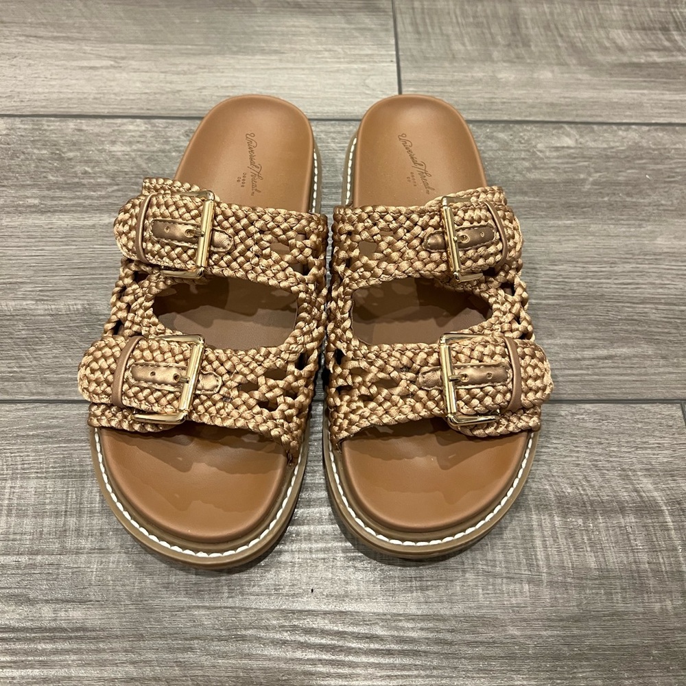 Kylie Woven Braided Tan Sandals with Buckle Detail